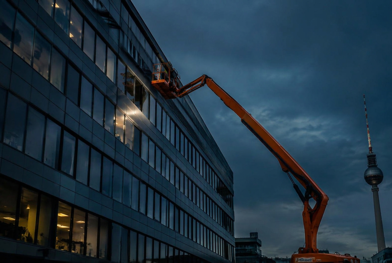 Gelenkteleskopbühne an einer Berliner Fassade